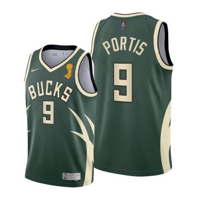 Nike Milwaukee Bucks #9 Bobby Portis Youth 2021 NBA Finals Champions Swingman Earned Edition Jersey Green